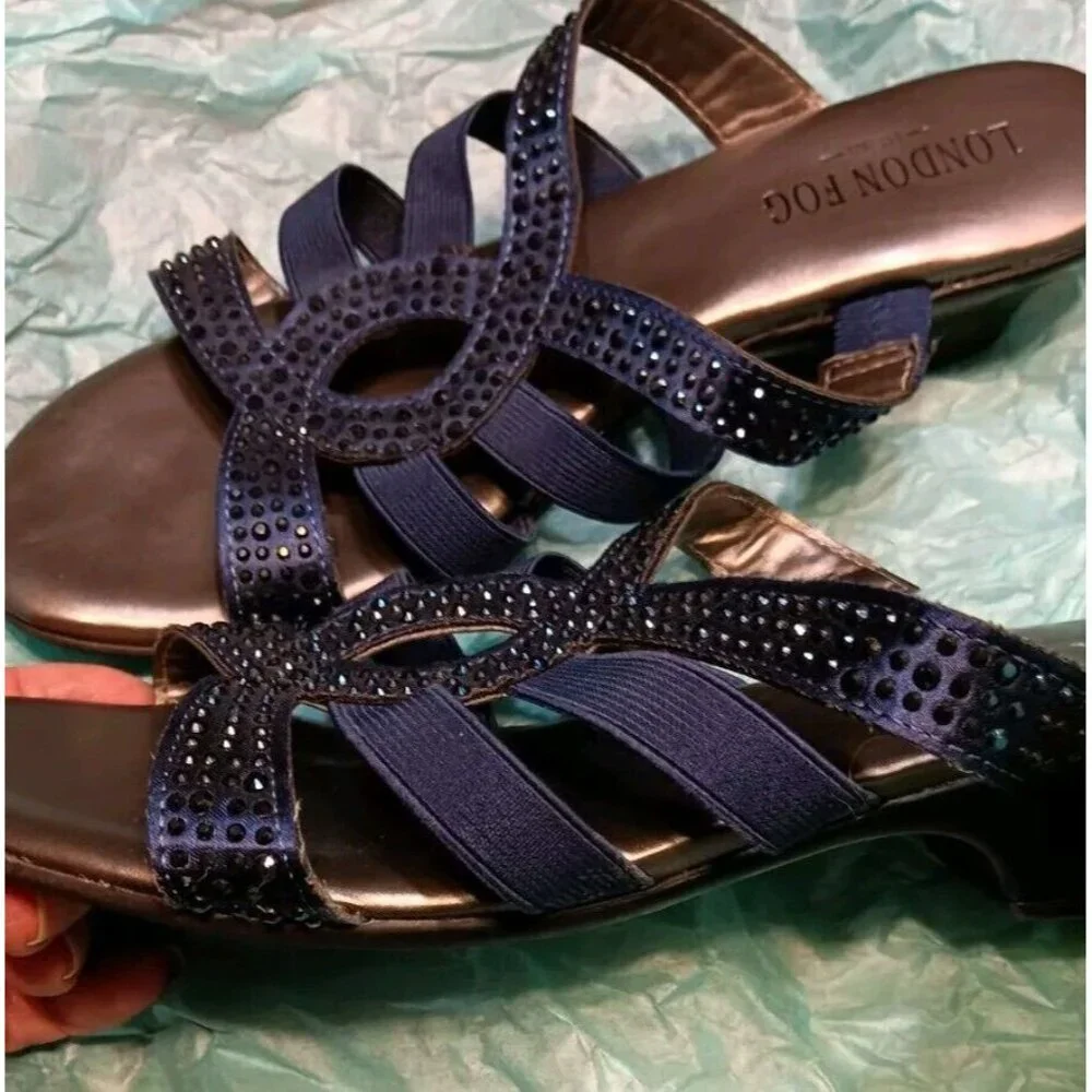 London‎ Fog Size 7M Women's Navy Blue Criss-cross Straps LFW-ELVIS 2 Sandals